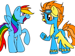 Size: 2838x2135 | Tagged: safe, artist:daisy meadows, rainbow dash, spitfire, g4, high res, spread wings, surprised, wings, wonderbolts
