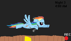 Size: 622x364 | Tagged: safe, rainbow dash, robot, five nights at aj's, g4, 1000 hours in ms paint, animatronic, female, five nights at freddy's, flying, ms paint, solo