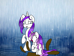 Size: 4100x3071 | Tagged: safe, artist:daisy meadows, derpibooru exclusive, rarity, sweetie belle, g4, cute, mud, playing, rain, sisters, water rings, wet mane