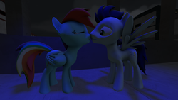 Size: 1024x576 | Tagged: safe, artist:f22raptordude, rainbow dash, soarin', g4, 3d, female, kissing, male, old cutie mark, ship:soarindash, shipping, source filmmaker, straight