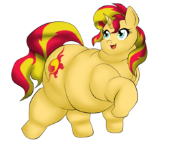 Size: 1040x869 | Tagged: safe, artist:mad'n evil, sunset shimmer, pony, unicorn, g4, double chin, expansion, fat, female, mare, slobset shimmer, solo, weight gain