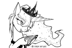 Size: 2937x1962 | Tagged: safe, artist:xn-d, princess luna, g4, female, laughing, lineart, monochrome, russian, solo