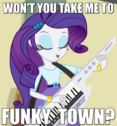 Size: 650x700 | Tagged: safe, edit, edited screencap, screencap, rarity, equestria girls, g4, my little pony equestria girls: rainbow rocks, 80s, caption, eyes closed, female, funkytown, keytar, lipps inc, musical instrument, solo, song reference