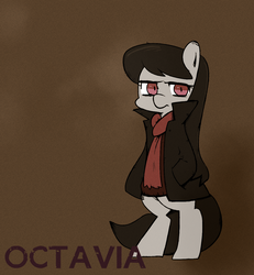 Size: 1200x1300 | Tagged: safe, artist:gmrqor, octavia melody, earth pony, pony, g4, bipedal, clothes, female, hand in pocket, jacket, lidded eyes, looking at you, mare, scarf, solo