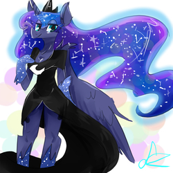 Size: 3500x3500 | Tagged: safe, artist:rayadra, princess luna, anthro, g4, clothes, dress, female, high res, smiling, solo