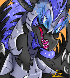 Size: 2700x3000 | Tagged: safe, artist:rayadra, nightmare moon, dragon, g4, armor, dragonified, female, glowing eyes, high res, solo, species swap