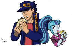 Size: 1280x862 | Tagged: safe, artist:mayorlight, sonata dusk, human, equestria girls, g4, my little pony equestria girls: rainbow rocks, crossover, fajita, jojo's bizarre adventure, jojo's bizarre adventure abridged, jotaro kujo, sonataco, stardust crusaders, taco, that girl sure loves tacos, that siren sure does love tacos