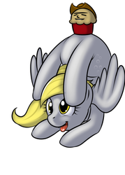 Size: 500x700 | Tagged: safe, artist:kloudmutt, derpy hooves, pegasus, pony, g4, backbend, bent over, bent over backwards, contortionist, female, flexible, hat, mare, muffin, solo