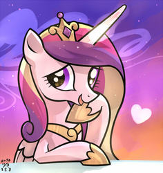 Size: 472x500 | Tagged: safe, artist:boguti, princess cadance, g4, female, heart, looking at you, open mouth, pixiv, smiling, solo