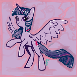 Size: 1000x1000 | Tagged: safe, artist:staticdragon1, twilight sparkle, alicorn, pony, g4, female, mare, raised hoof, solo, spread wings, twilight sparkle (alicorn)