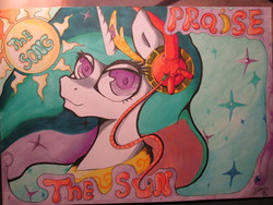 Size: 4608x3456 | Tagged: safe, artist:aerolp, princess celestia, g4, female, headphones, solo, traditional art