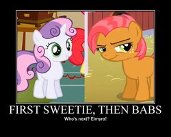 Size: 600x480 | Tagged: safe, babs seed, sweetie belle, g4, babs bunny, cut and paste, elmyra duff, image macro, meme, motivational poster, sweetie bird, tiny toon adventures
