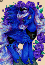 Size: 632x900 | Tagged: safe, artist:php174, princess luna, g4, female, flower, solo, traditional art