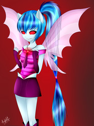 Size: 1936x2592 | Tagged: safe, artist:hayley1432, sonata dusk, equestria girls, g4, my little pony equestria girls: rainbow rocks, female, fin wings, glowing eyes, ponied up, red eyes, solo