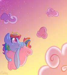Size: 1200x1350 | Tagged: safe, artist:dippershat, rainbow dash, pegasus, pony, g4, cloud, cloudy, female, looking up, lying down, lying on a cloud, on a cloud, sky, solo, stars, sunset