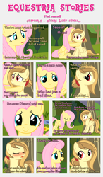 Size: 1800x3090 | Tagged: safe, artist:estories, fluttershy, oc, oc:alice goldenfeather, pegasus, pony, comic:find yourself, g4, blushing, comic