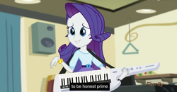 Size: 1600x830 | Tagged: safe, screencap, rarity, equestria girls, g4, my little pony equestria girls: rainbow rocks, discovery family, discovery family logo, keytar, meme, musical instrument, solo, youtube caption