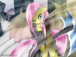 Size: 1024x768 | Tagged: safe, artist:blackdeathhatter, fluttershy, g4, crossbreed priscilla, crossover, dark souls, draconequified, female, flutterequus, priscilla, solo