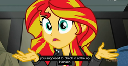 Size: 1600x828 | Tagged: safe, screencap, sunset shimmer, equestria girls, g4, my little pony equestria girls: rainbow rocks, discovery family, discovery family logo, meme, youtube caption