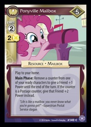 Size: 372x520 | Tagged: safe, enterplay, pinkie pie, g4, my little pony collectible card game, the crystal games, card, ccg, equestrian postal service, female, forrest gump, mailbox, solo