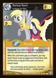 Size: 372x520 | Tagged: safe, apple bloom, derpy hooves, pegasus, pony, card, ccg, crystal games, enterplay, female, mare, that one nameless background pony we all know and love