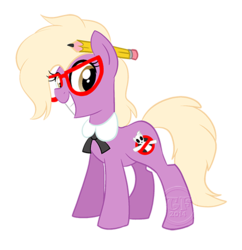 Size: 484x500 | Tagged: safe, artist:animatedvisions, grace manewitz, earth pony, pony, g4, female, ghostbusters, glasses, janine melnitz, pencil, simple background, solo