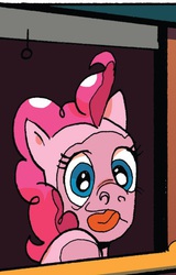 Size: 331x517 | Tagged: safe, artist:andy price, idw, pinkie pie, g4, spoiler:comic, against glass, comic, face, faic, grimace, pinkie being pinkie, window