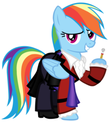 Size: 2461x2682 | Tagged: safe, artist:cloudy glow, rainbow dash, g4, alternate clothes, ashleigh ball, blazer, cape, clothes, doctor who, frilly, high res, jabot, jon pertwee, rainbow dash always dresses in style, shirt, sonic screwdriver, third doctor