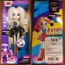 Size: 3072x3072 | Tagged: safe, applejack, fluttershy, pinkie pie, rainbow dash, rarity, twilight sparkle, equestria girls, g4, bootleg, box art, doll, fail, female, high res, irl, made in china, photo, spanish, stolen art, toy