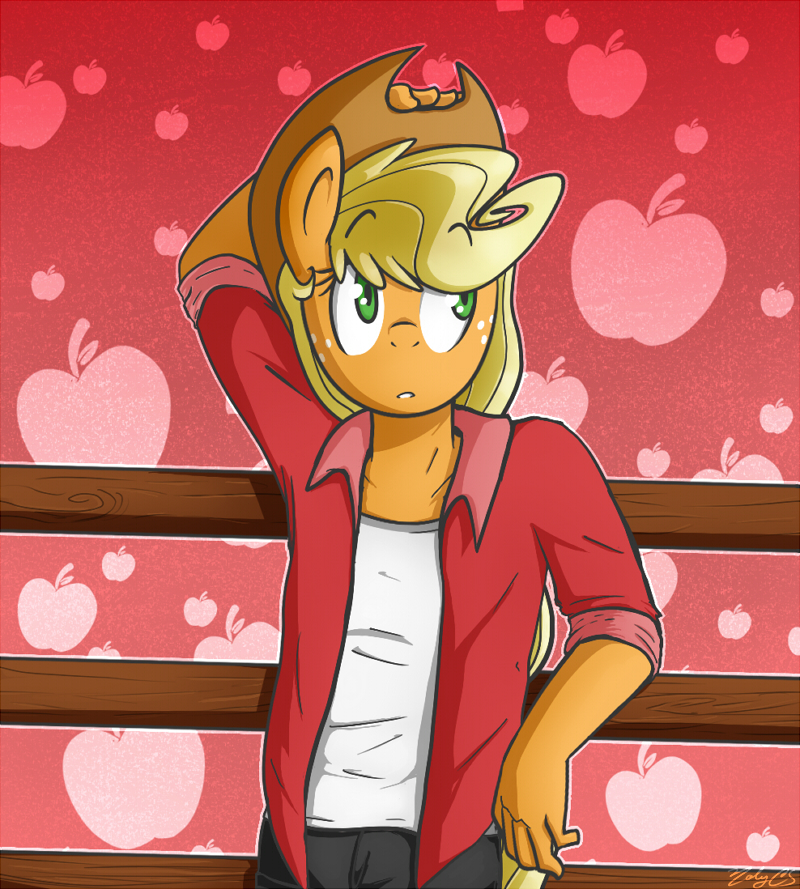 768109 Safe Artist Nolycs Applejack Anthro Applejack Male