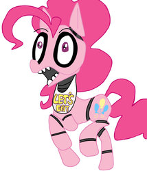 Size: 827x965 | Tagged: safe, pinkie pie, pony, robot, robot pony, five nights at aj's, g4, animatronic, chica pie, female, five nights at aj's 2, five nights at freddy's, five nights at freddy's 2, hopping, jumping, sharp teeth, solo