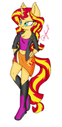 Size: 1640x3340 | Tagged: safe, artist:pvrii, sunset shimmer, unicorn, anthro, g4, belly button, cleavage, clothes, equestria girls outfit, female, midriff, simple background, solo, transparent background, watermark