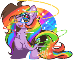 Size: 900x741 | Tagged: safe, artist:xwhitedreamsx, oc, oc only, oc:rainbow screen, glasses, glitch, multicolored hair, rainbow hair, simple background, solo, transparent background