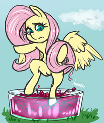 Size: 743x878 | Tagged: safe, artist:draneas, fluttershy, pegasus, pony, g4, bipedal, female, grape stomping, grapes, solo