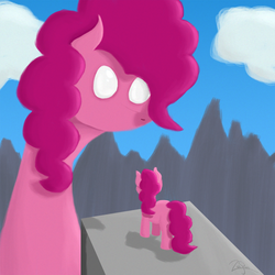 Size: 1800x1800 | Tagged: safe, artist:zeeponi, pinkie pie, g4, cloud, cloudy, mountain, surreal