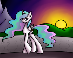 Size: 1280x1024 | Tagged: safe, artist:jadekettu, princess celestia, g4, female, solo, sunset