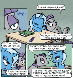 Size: 600x643 | Tagged: safe, artist:foudubulbe, maud pie, trixie, pony, unicorn, comic:damp rocks, g4, animated, book, comic, desk, female, lesbian, mare, quill, ship:mauxie, shipping