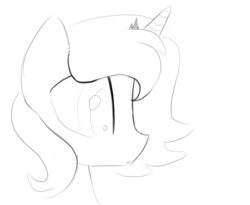 Size: 1280x1049 | Tagged: safe, artist:darkflame75, princess luna, alicorn, pony, lunadoodle, g4, big eyes, bust, female, filly, frown, monochrome, simple background, sketch, solo, white background, woona