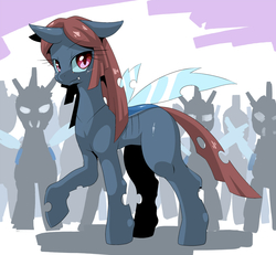 Size: 900x830 | Tagged: safe, artist:oze, oc, oc only, oc:red leaf, changeling, looking at you, raised hoof, solo focus