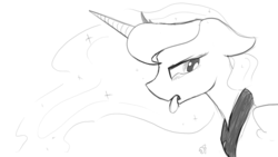 Size: 1280x720 | Tagged: safe, artist:darkflame75, lunadoodle, monochrome, solo, tongue out