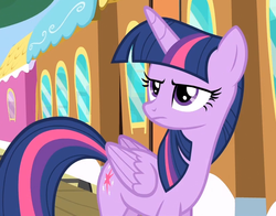 Size: 813x637 | Tagged: safe, screencap, twilight sparkle, alicorn, pony, g4, rarity takes manehattan, season 4, female, folded wings, grumpy, grumpy twilight, mare, solo, twilight sparkle (alicorn), wings