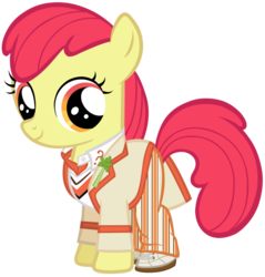 Size: 873x915 | Tagged: safe, artist:cloudy glow, apple bloom, earth pony, pony, g4, adorabloom, celery, clothes, cute, doctor who, female, fifth doctor, filly, foal, frock coat, jumper, michelle creber, peter davison, shirt, simple background, solo, transparent background