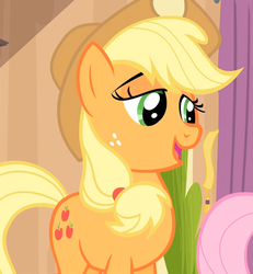 Size: 986x1069 | Tagged: safe, screencap, applejack, fluttershy, g4, rarity takes manehattan, female, solo