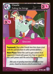 Size: 372x520 | Tagged: safe, enterplay, claude, pony, unicorn, g4, my little pony collectible card game, the crystal games, ccg, male, puppet, solo, stallion