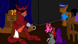 Size: 1600x900 | Tagged: safe, artist:petunedrop, oc, fox, digital art, five nights at freddy's, foxy, mike schmidt, ponified, security guard, this will end in tears, this will end in tears and/or death