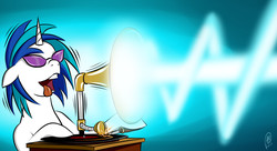 Size: 2200x1200 | Tagged: safe, artist:fynjy-87, dj pon-3, vinyl scratch, pony, g4, bass cannon, female, solo, tongue out, wallpaper