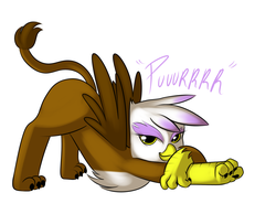 Size: 1350x1050 | Tagged: safe, artist:kloudmutt, gilda, griffon, g4, bedroom eyes, behaving like a cat, catbird, face down ass up, female, griffons doing cat things, looking at you, purring, simple background, smiling, solo, spread wings, white background