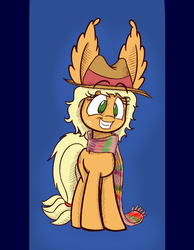 Size: 700x900 | Tagged: safe, artist:heir-of-rick, applejack, daily apple pony, g4, clothes, cosplay, crossover, doctor who, ear fluff, female, fourth doctor, fourth doctor's scarf, impossibly large ears, scarf, solo, striped scarf