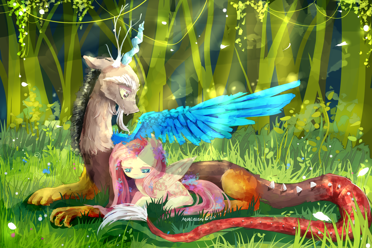 Safe Artist Aquagalaxy Discord Fluttershy G Duo Female Forest Grass High Res