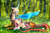 Size: 3000x2000 | Tagged: safe, artist:aquagalaxy, discord, fluttershy, g4, duo, female, forest, grass, high res, male, prone, spread wings, tree, wings
